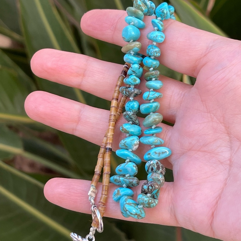 Arizona turquoise pin shell bead necklace